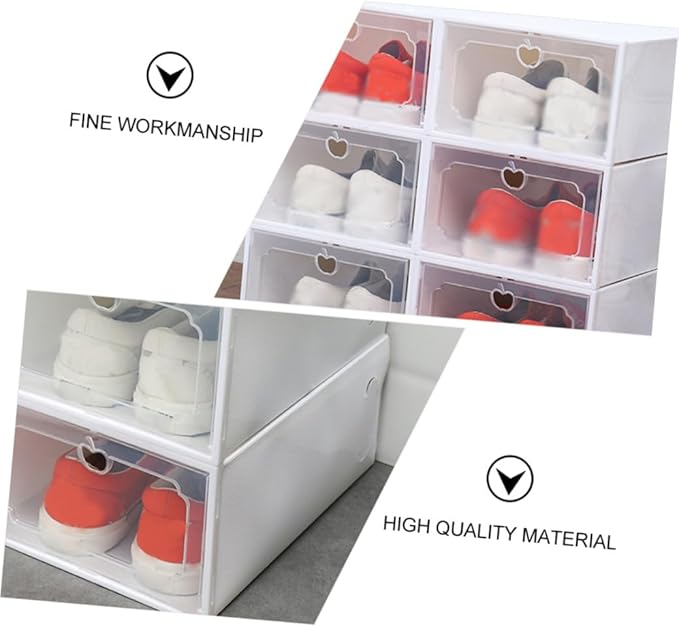 SHINEOFI 6pcs Large Capacity Pearl White Plastic Shoe Storage Boxes with Flip- Design, Stackable Shoe Organizer for Closet and Home Storage