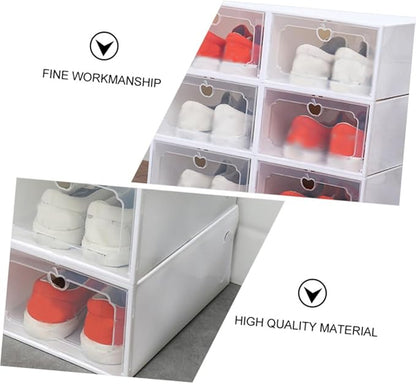 SHINEOFI 6pcs Large Capacity Pearl White Plastic Shoe Storage Boxes with Flip- Design, Stackable Shoe Organizer for Closet and Home Storage