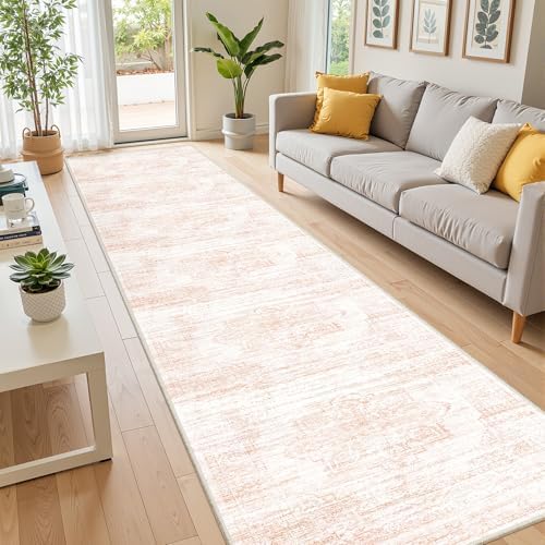 2x12 Runner Rug, Long Hallway Rugs for Dining Room, Living Room, Bedroom, Machine Washable Kitchen Carpet Runner with Rubber Backing, Soft Low Pile Indoor Rug(2'x12', Pink/White) - Image 4