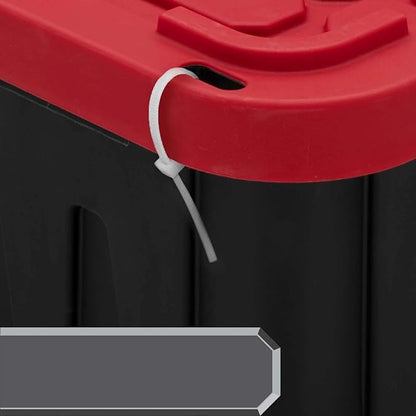 27-Gallon Storage Bin (2-Pack), Large Plastic Storage Container with Secure Snap-On Lid, Tote for Industrial and Home Organization, Black with Red Lid