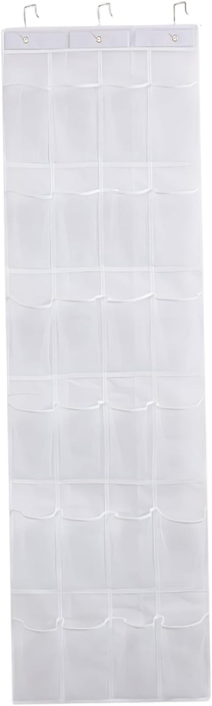 Shoe Hanger for Door 24 Mesh Pocket over the Door Shoe Organizer Space Saving Hanging Storage Holder with Hooks 64x19 Inch White