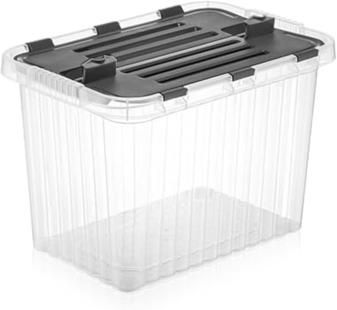 Superio Clear Storage Bin with attached Lid, 27.5 Quart Storage Box with Hinged lid