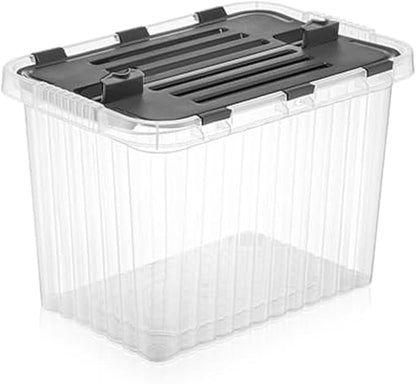 Superio Clear Storage Bin with attached Lid, 27.5 Quart Storage Box with Hinged lid