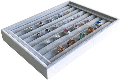 Grey Velvet Ring Organzer Holder Ring Display Tray Ideal for Small Space Drawer Closet Practical Stackable Premium Grade (Ring Tray)