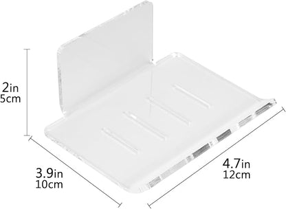 Self Adhesive Soap Dish Wall Mounted, 4 Slot Acrylic Soap Saver, Sponge Soap Holder for Shower Wall, Bathroom, Kitchen (Clear)