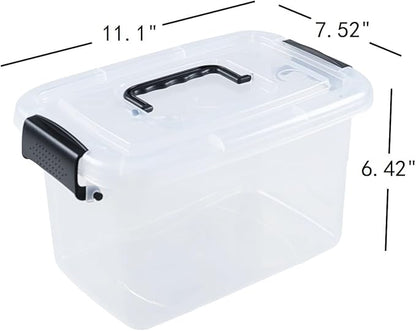 6-Pack Home Storage Bins, Plastic Container, Latching Box with Handle (Black handle)