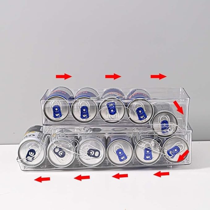 Stretchable Double Layer Rolling Refrigerator Drink Holder Storage Box Can Storage for Refrigerator Self Pushing 11 Cans