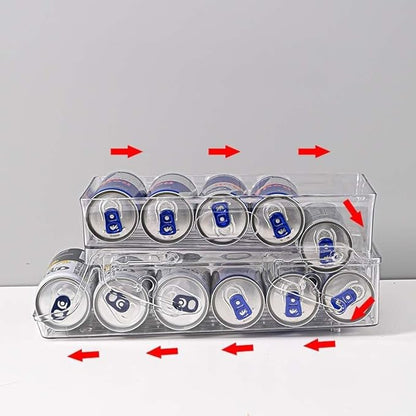 Stretchable Double Layer Rolling Refrigerator Drink Holder Storage Box Can Storage for Refrigerator Self Pushing 11 Cans
