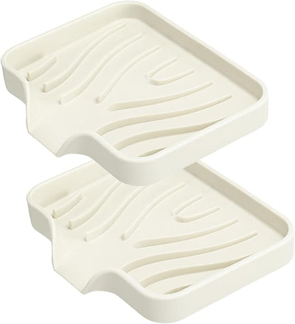 2 Pack Silicone Soap Dish with Drain, Self Draining Bar Soap Holder for Shower, Silicone Dish Soap Tray, Bathroom and Kitchen Sink Organizer, Beige