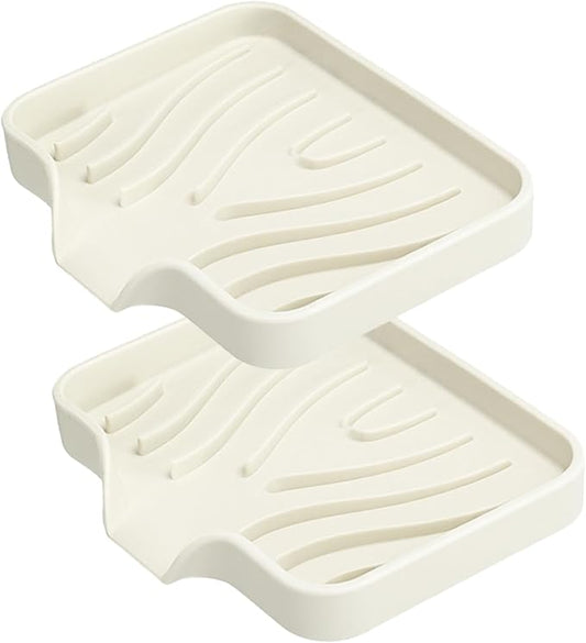 2 Pack Silicone Soap Dish with Drain, Self Draining Bar Soap Holder for Shower, Silicone Dish Soap Tray, Bathroom and Kitchen Sink Organizer, Beige