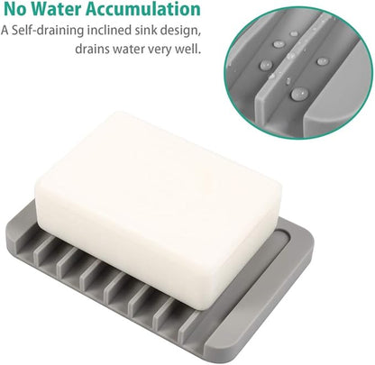 3PCS Self Draining Soap Holder, Premium Silicone Soap Dish, Soap Saver for Shower, Bathroom, Kitchen, Bath Tub, Sponges,Keep Soap Bars Dry Clean,Easy Clean,Extend Soap Life (Grey)