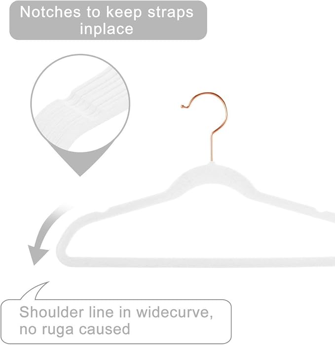 MIZGI Kids Velvet Hangers,Non-Slip Big Kids Hangers,14 Inch Hangers for Youth,Teen Clothes,Pack of 50（White/Rosegold）