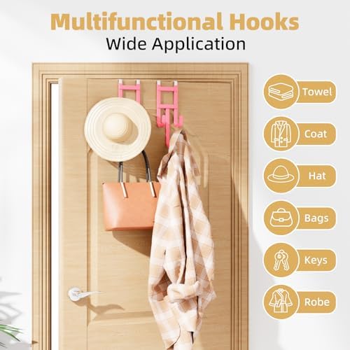 Pink Over the Door Hooks, 2 Pack Kawaii Over Door Hanger with Non-Slip Rubber, Waterproof Door Towel Rack for Hanging Towels, Coats, Bags, Coquette Room Decor, College Dorm Room Essentials for Girls - Image 6