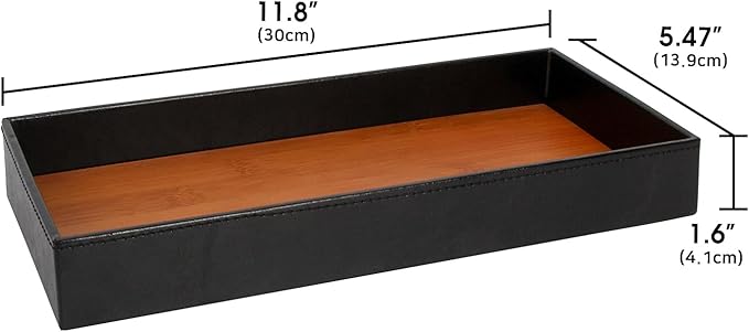 JACKCUBE Design Leather Bamboo Valet Tray for Men, Catch All Trays for Key, Phone, Wallet, Coin, Sunglasses, EDC Dump Storage (Black) - MK205A