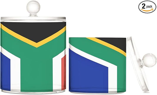 DOMIKING South Africa Flag 2 Pack Bathroom Canisters Cotton Swab Holder Dispenser Plastic Cotton Ball Jar Acrylic Storage Containers for Hair Clips Floss Picks Cotton Ball