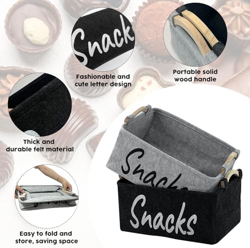2 PCS Snack Bin Organizer for Pantry, Snack Basket Organizer for Countertop with Wooden Handles Thickened Felt Snack Storage Containers for Storing Chips Pretzels Cookies Popcorn and More - Image 3