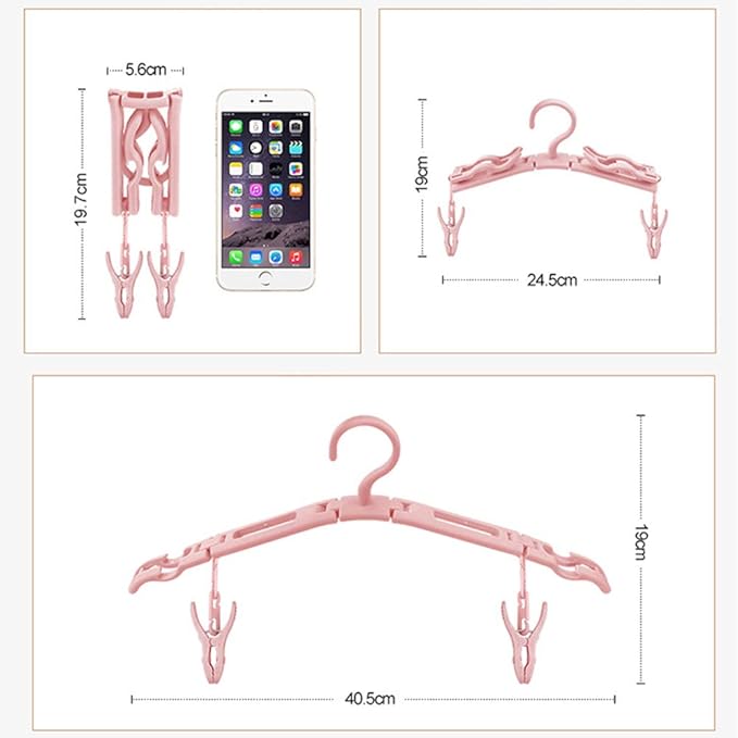 Portable Folding Travel Clothes Hangers with Clips Travel Accessories Plastic Foldable Non-Slip Lightweight Shirts Socks Underwear Clothes Hangers Drying Rack for Home Outdoor Travel