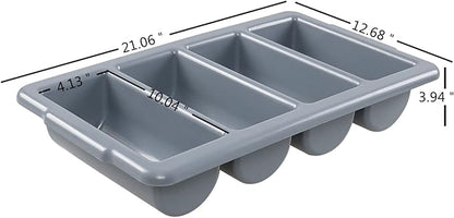 Pack of 4 4-Compartment Restaurant Silverware Organizer Bins, Plastic Commercial Cutlery Holder, Gray