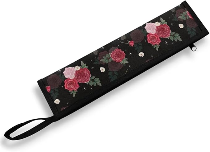 COEQINE Travel Silverware Holder Case Flatware Organizer For Drawer 11 Inch Wide and 2.7 Inch Carrying Bag Storage Case For Knife Fork Spoon, Red Rose Floral Retro Style