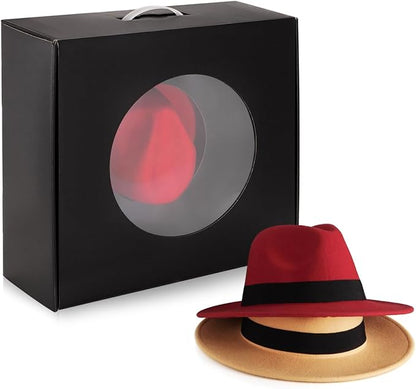 Large Hat Box Gift Box Hat Carrier Wide Brim Felt Straw Panama Fedora Cowboy Hats Protecter Organizer Holder Clear Window Display Storage Portable, Black 18.1 * 16.5 * 6.3"