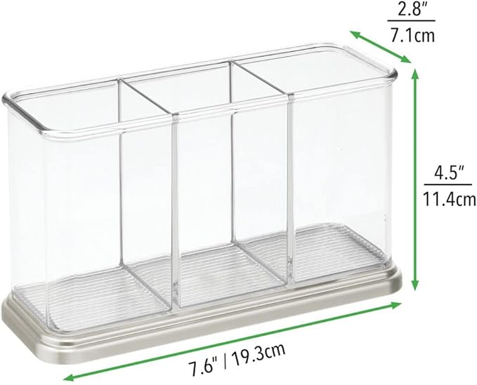 mDesign Plastic Cutlery Utensil Holder Storage Organizer Caddy for Kitchen Countertop Organization - Holds Fork, Knife, Spoon, Silverware - 3 Divided Sections - Hyde Collection - Clear/Brushed