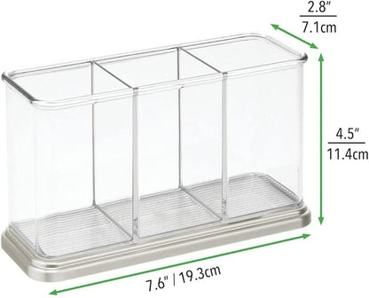 mDesign Plastic Cutlery Utensil Holder Storage Organizer Caddy for Kitchen Countertop Organization - Holds Fork, Knife, Spoon, Silverware - 3 Divided Sections - Hyde Collection - Clear/Brushed