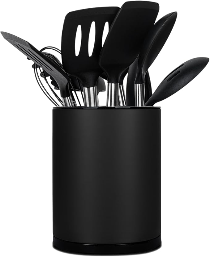 Kitchen Utensil Holder for Countertop 360° Rotating Utensil Caddy Extra Large Utensil Crock Cooking Utensil Holder for Kitchen Counter (Black)