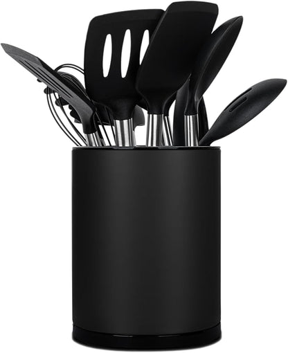Kitchen Utensil Holder for Countertop 360° Rotating Utensil Caddy Extra Large Utensil Crock Cooking Utensil Holder for Kitchen Counter (Black)