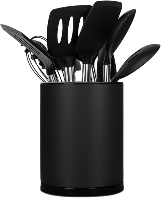 Kitchen Utensil Holder for Countertop 360° Rotating Utensil Caddy Extra Large Utensil Crock Cooking Utensil Holder for Kitchen Counter (Black)