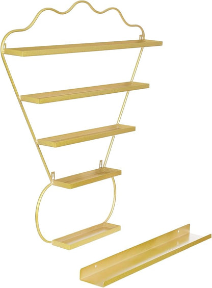 Metal Wall Mounted Nail Polish Racks - Stylish Cosmetic Display Case, Lipstick & Perfume Wall Shelf, Essential Oil Organizer for Bottles in Salon Spa Shop (Gold)