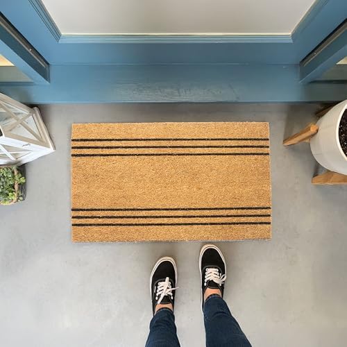 Coco Coir Door Mat Plain Welcome Mat with Stripes Beige 30x17 - Image 2