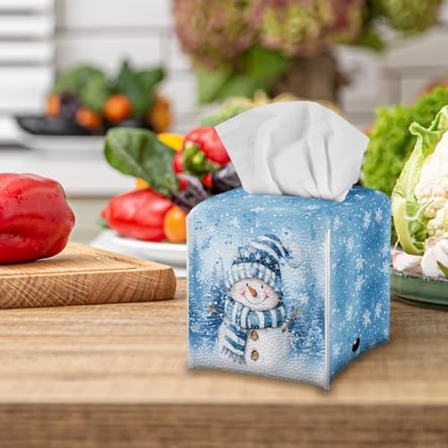 Cute Snowman Tissue Box Cover Christmas Tissue Cover Square Leather Facial Paper Box Holder for Desk Bathroom Vanity Countertop 5x5x5 inch Holiday Home Decor - Image 4