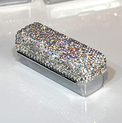 Lipstick Bling Rhinestone Crystal Case Storage Organizer Box with Mirror for Women's Lipstick Holder-Cosmetic Storage Kit (Silver)