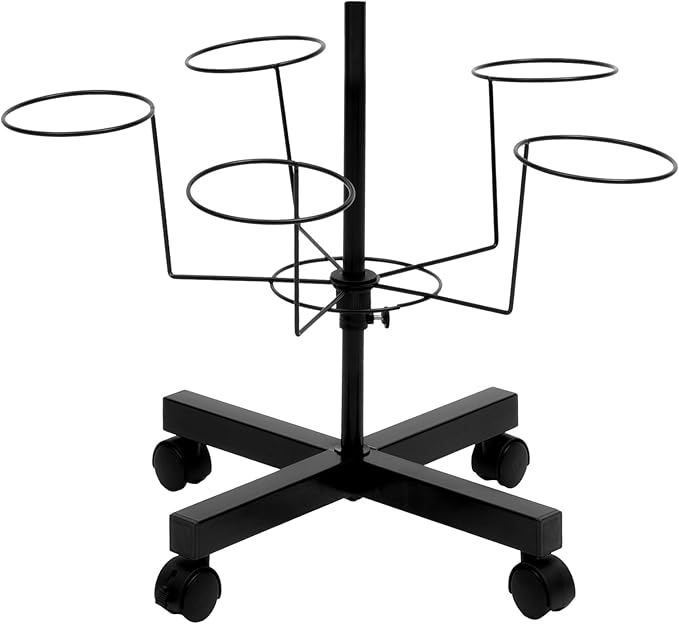 Rotating Hat Stand 7 Tiers, Metal Display Rack With 35 Hooks, Cap Organizer With Wheels, Floor Standing Tower for Wig, Baseball Hat (Black)