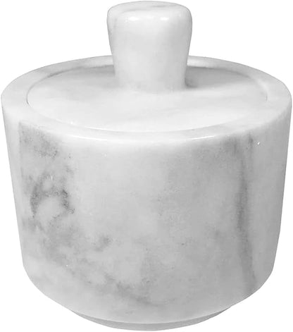 Marble Salt Cellar with Lid, Salt Holder Storage Container for Counter（ White）