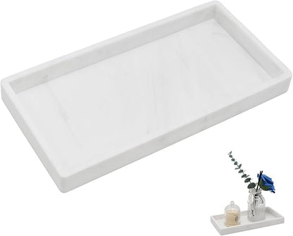 8 Inch Marble Bathroom Tray for Counter Silicone Vanity Perfume Soap Dispenser Decorative Tray, Marble Color