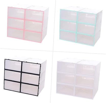 6pcs Stackable Shoe Container Thickened Plastic Shoe Storage Case for Women Organized Storage for Spaces White Design