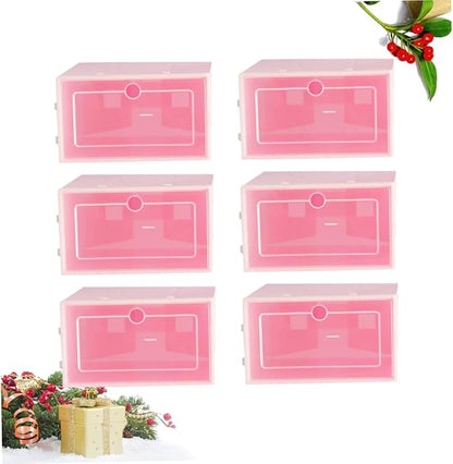 Amosfun 6pcs Stackable Transparent Shoe Storage Boxes Large Plastic Shoe Containers for Closet Organization Thicken Design Pink for Easy Access and Tidy Spaces