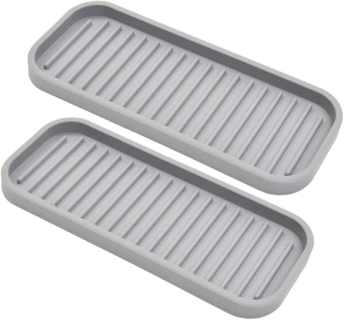 Silicone Sponge Holder 2 Pack, Dish Soap Holder for Kitchen Counter, Waterproof Sponge Soap Tray for Kitchen Sink Bathroom, Multipurpose Sink Caddy Organizer for Soap Dispenser Light Grey