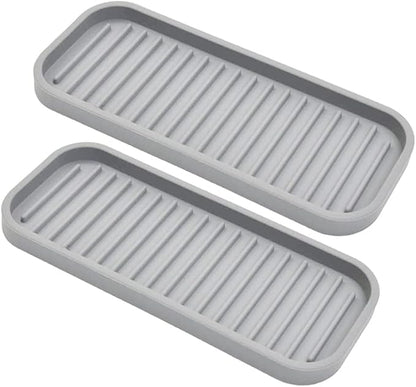 Silicone Sponge Holder 2 Pack, Dish Soap Holder for Kitchen Counter, Waterproof Sponge Soap Tray for Kitchen Sink Bathroom, Multipurpose Sink Caddy Organizer for Soap Dispenser Light Grey