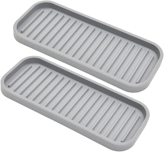 Silicone Sponge Holder 2 Pack, Dish Soap Holder for Kitchen Counter, Waterproof Sponge Soap Tray for Kitchen Sink Bathroom, Multipurpose Sink Caddy Organizer for Soap Dispenser Light Grey