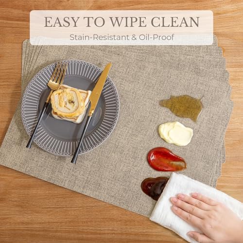 Romanstile Faux Leather Vinyl Placemats Set of 4, Khaki - Image 5