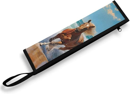 COEQINE Beach Horses Funny Utensil Case Silverware Bag Portable Leak-proof for Home Outdoor Portable Lightweight Travel Cutlery Pouch Metal Straws Case