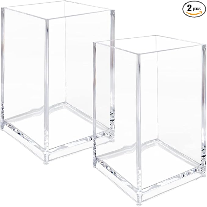 Newkita 2 Pack Clear Acrylic Pencil Pen Holder Cup, Clear Makeup Brush Holder, Acrylic Cosmetic Brushes Storage