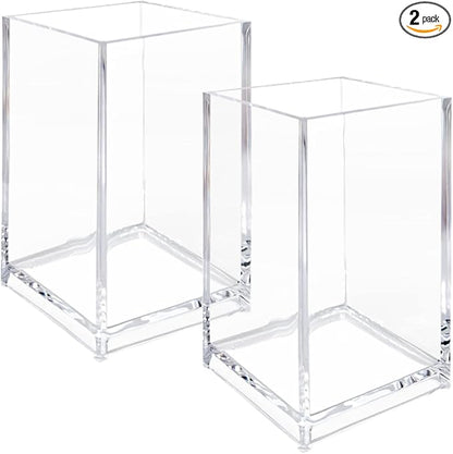 Newkita 2 Pack Clear Acrylic Pencil Pen Holder Cup, Clear Makeup Brush Holder, Acrylic Cosmetic Brushes Storage