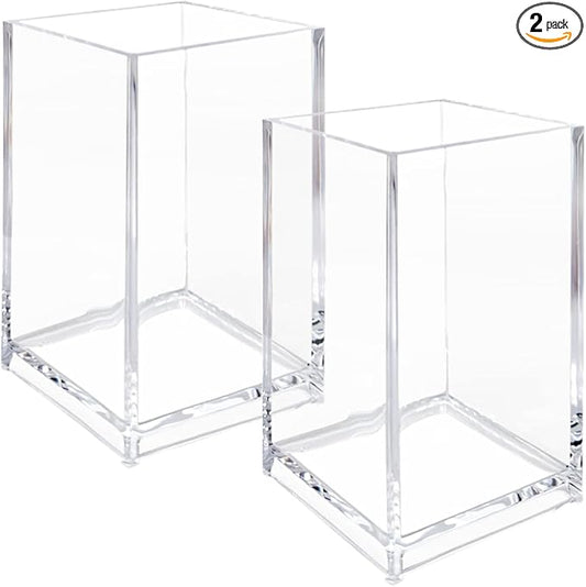Newkita 2 Pack Clear Acrylic Pencil Pen Holder Cup, Clear Makeup Brush Holder, Acrylic Cosmetic Brushes Storage