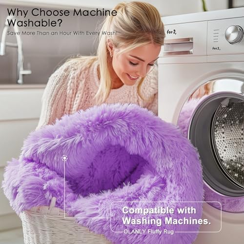 OLANLY Purple Round Rugs for Bedroom - Machine Washable, 3 ft Circle Area Rugs for Living Room, Soft and Fluffy Shaggy Carpet for Teen Girls and Boys, Nursery Rooms, Dorms, Home Decor Aesthetic - Image 2