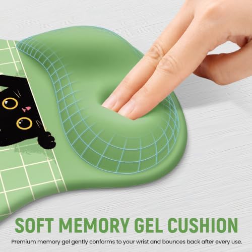 Ergonomic Mouse Pad with Wrist Rest, Gel Wrist Support, Green Cat - Image 3