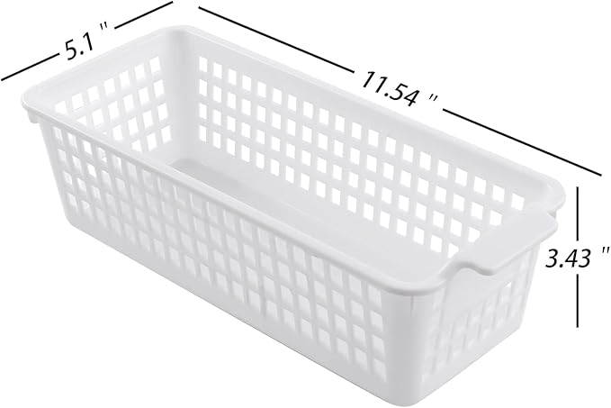 Saedy 4-Pack Slim Storage Basket, Plastic Organized Baskets, White