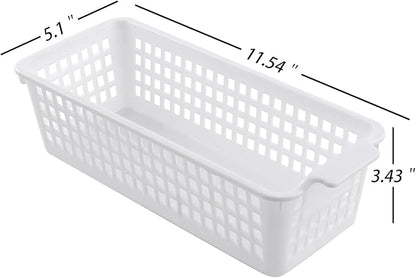 Saedy 4-Pack Slim Storage Basket, Plastic Organized Baskets, White